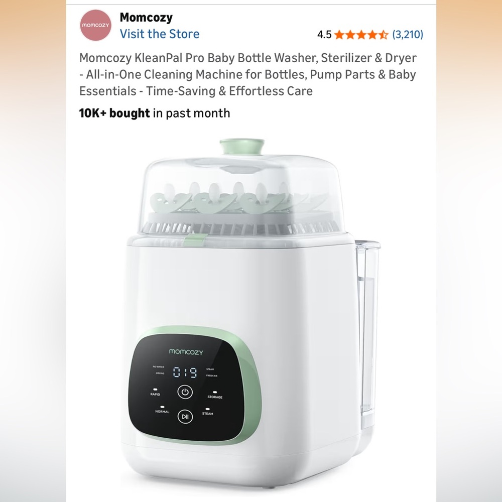 Momcozy Baby Bottle Washer and Sterilizer - White and Green
